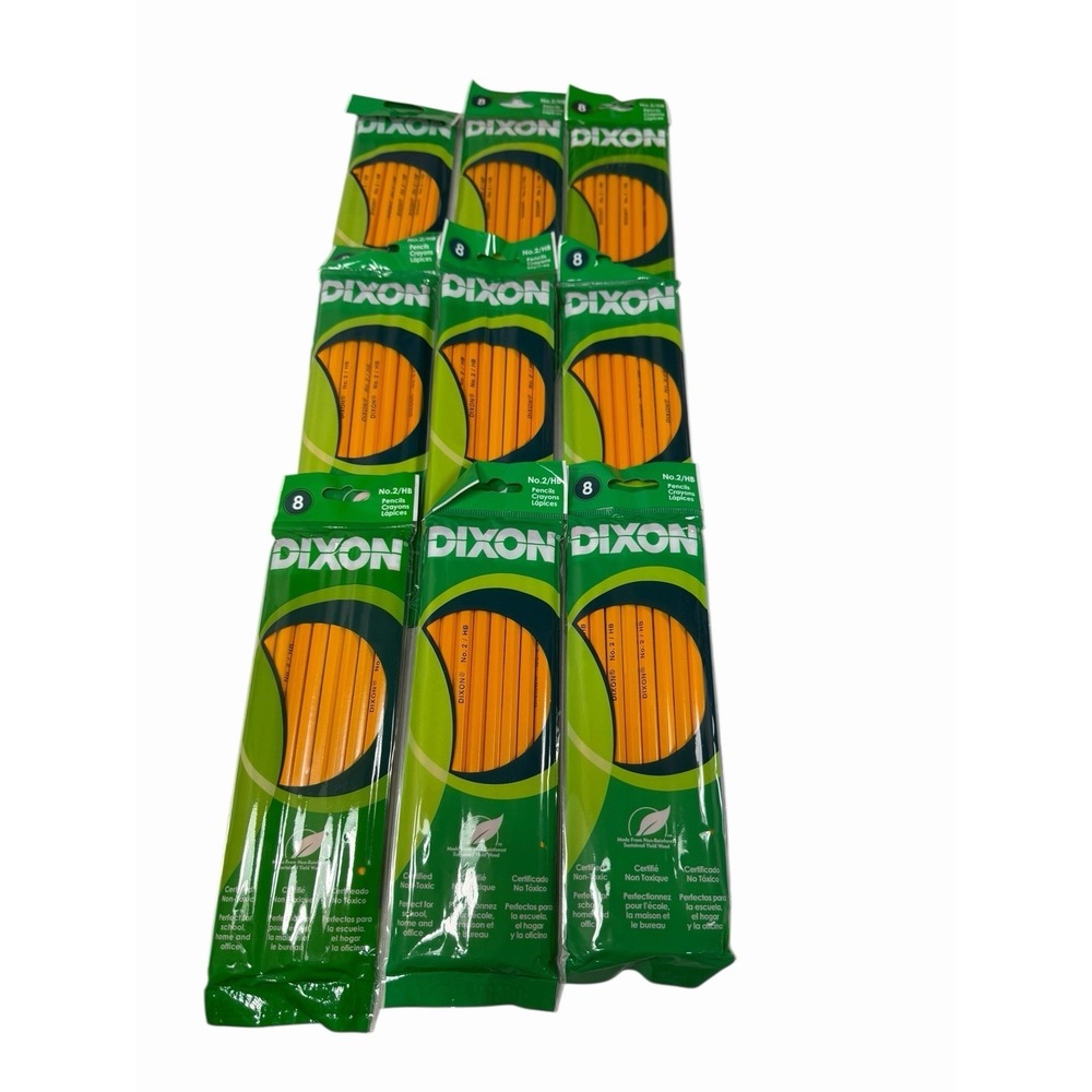 9 packs DIXON #2 pencils 8 count packs real wood latex free eraser 72 total